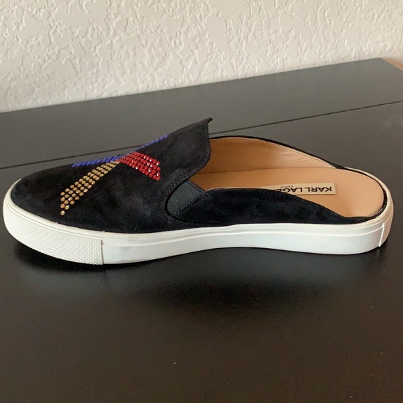 Karl Lagerfeld black suede embellished slip ons - Picture 6 of 11